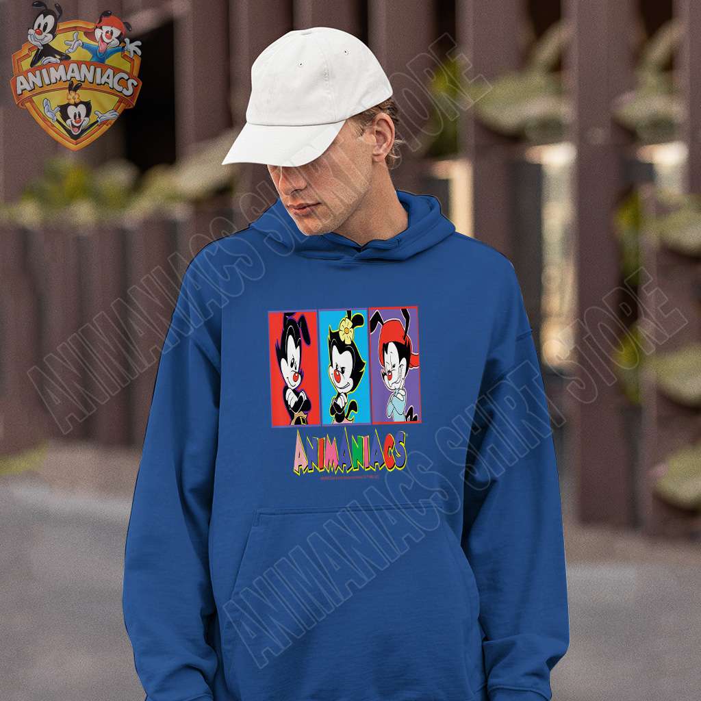 Blue Hoodie Animaniacs Yakko Wakko And Dot Box Up Blue Men Hoodies