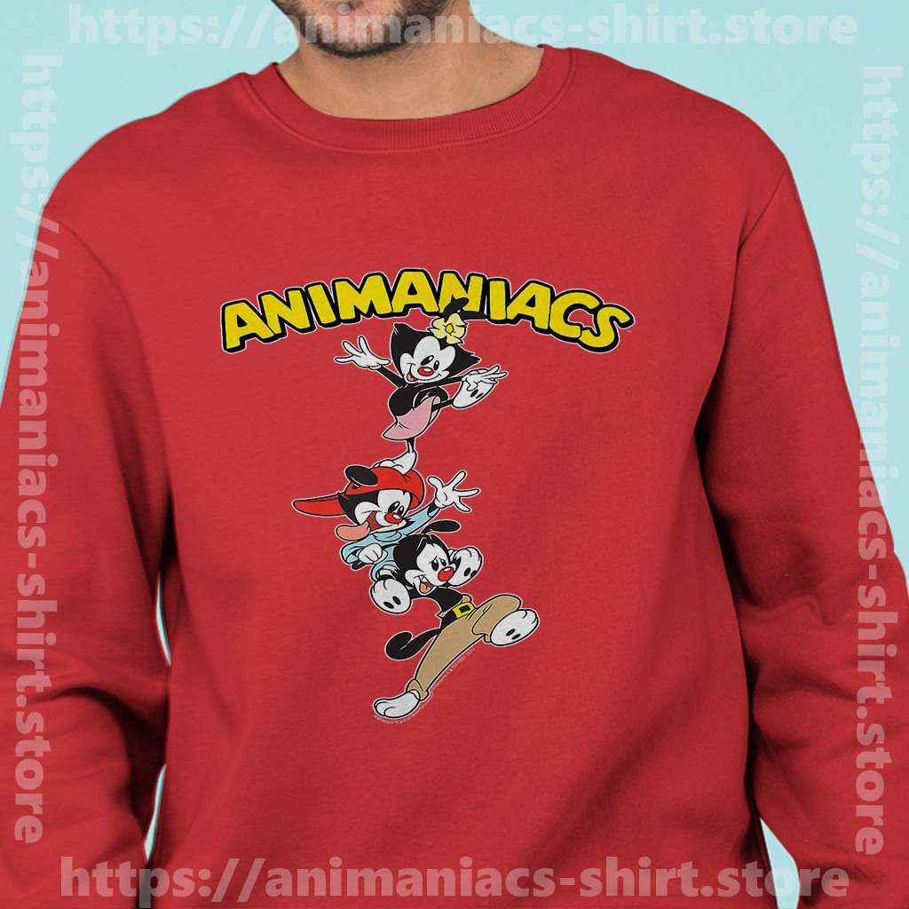 Men Animaniacs Sweatshirt Red Cartoon Group Stacked Vintage Animaniacs